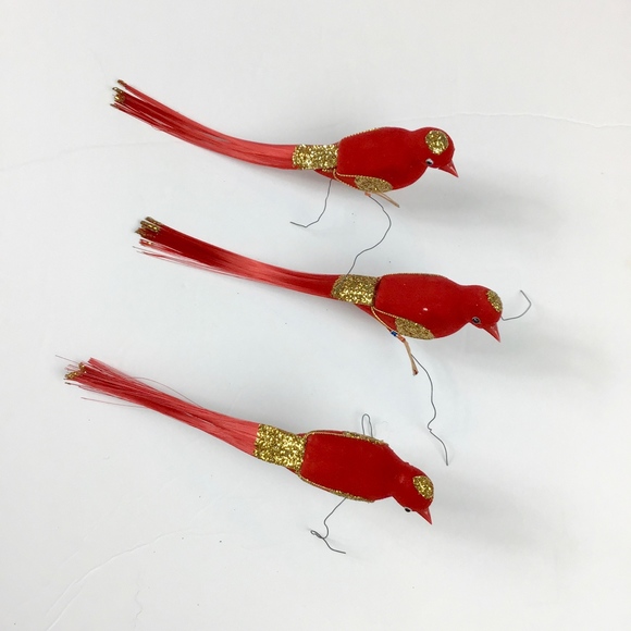 Vintage Christmas Ornaments Trio of Red Birds - Picture 3 of 8
